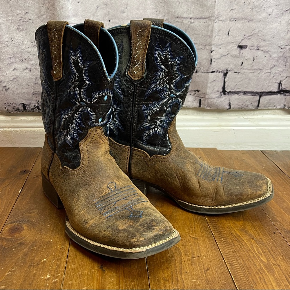 Ariat 10012794 kids tombstone blue/black/brown square toe cowboy boots size 5